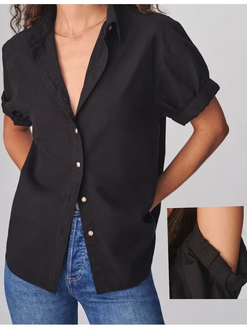 Aritzia Denim Forum Short-sleeve button-up shirt Black 100% Cotton Preppy Casual